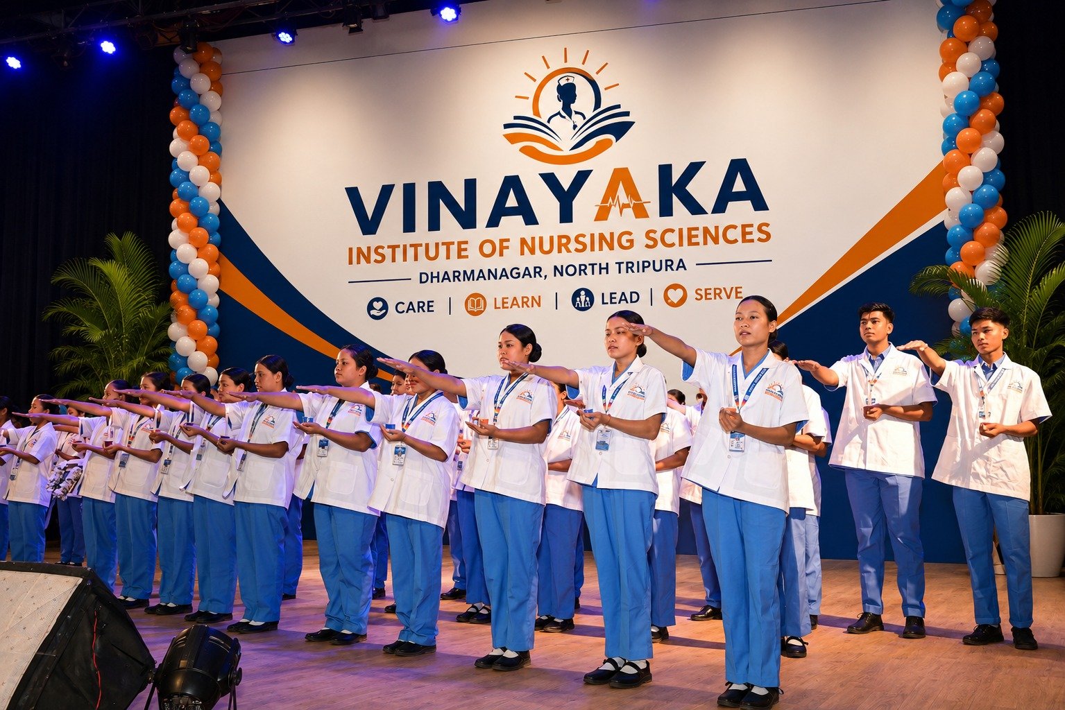 Students of Vinayaka Institute of Nursing Sciences taking the nursing oath at the campus ceremony